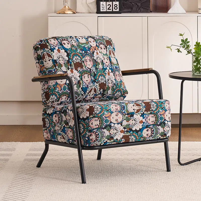 DFM-Chair-BM01405-3.jpg Contemporary Creative Cotton Linen & Carbon Steel Square Accent Chair With Ergonomic Design For Living Room & Bedroom - Image 3