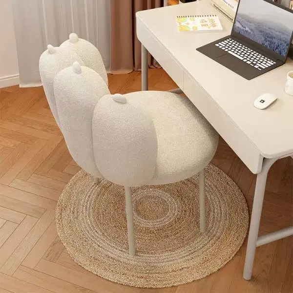 Contemporary Nordic Lambswool & Carbon Steel Cat-Paw Back Round Seat Vanity Stool For Bedroom & Living Room - Image 11