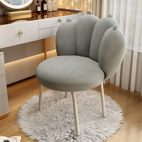 Contemporary Nordic Lambswool & Carbon Steel Cat-Paw Back Round Seat Vanity Stool For Bedroom & Living Room - Image 3