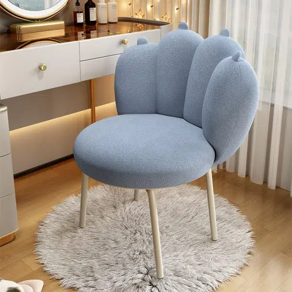Contemporary Nordic Lambswool & Carbon Steel Cat-Paw Back Round Seat Vanity Stool For Bedroom & Living Room - Image 8