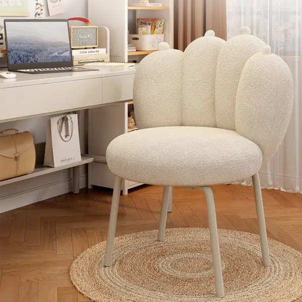 Contemporary Nordic Lambswool & Carbon Steel Cat-Paw Back Round Seat Vanity Stool For Bedroom & Living Room