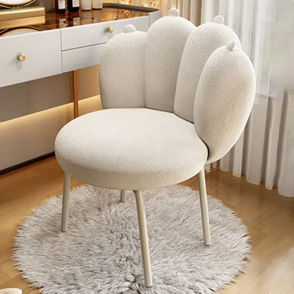 Contemporary Nordic Lambswool & Carbon Steel Cat-Paw Back Round Seat Vanity Stool For Bedroom & Living Room - Image 10