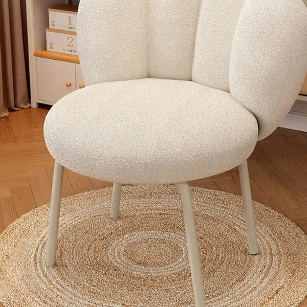 Contemporary Nordic Lambswool & Carbon Steel Cat-Paw Back Round Seat Vanity Stool For Bedroom & Living Room - Image 6