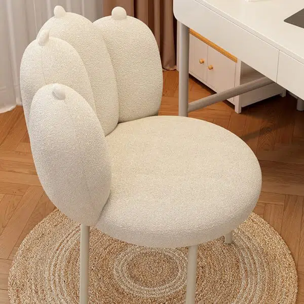 Contemporary Nordic Lambswool & Carbon Steel Cat-Paw Back Round Seat Vanity Stool For Bedroom & Living Room - Image 7