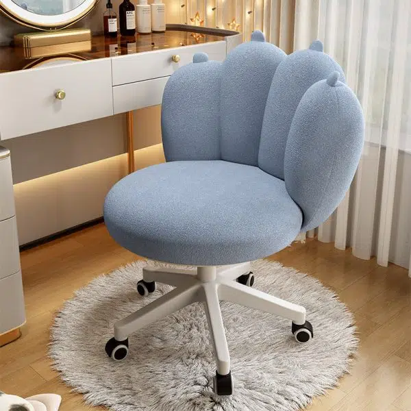 Contemporary Nordic Lambswool & Carbon Steel Cat-Paw Back Round Seat Vanity Stool With Swivel & Adjustable Height For Bedroom & Living Room - Image 7