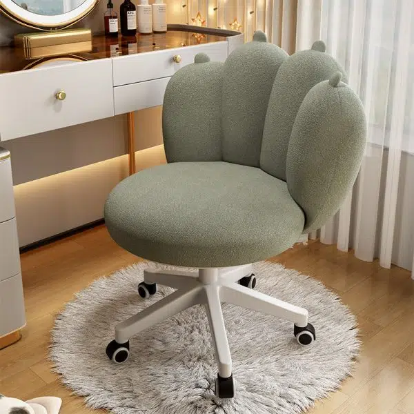Contemporary Nordic Lambswool & Carbon Steel Cat-Paw Back Round Seat Vanity Stool With Swivel & Adjustable Height For Bedroom & Living Room - Image 8
