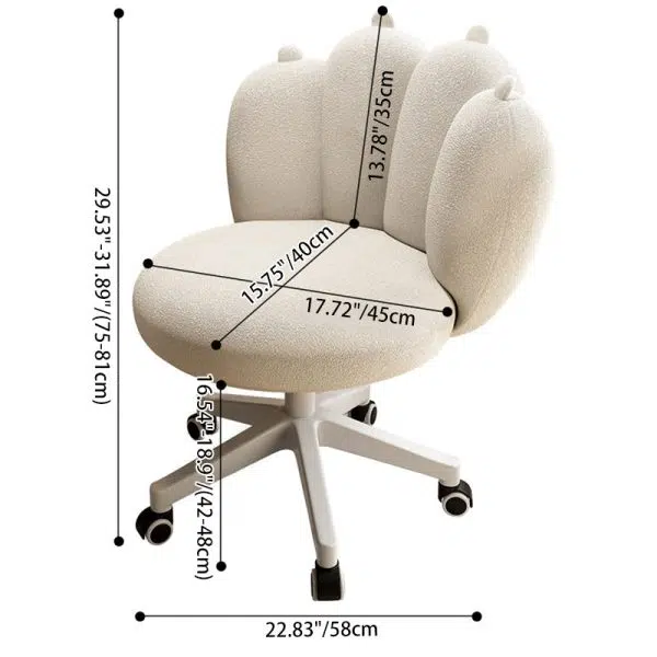 Contemporary Nordic Lambswool & Carbon Steel Cat-Paw Back Round Seat Vanity Stool With Swivel & Adjustable Height For Bedroom & Living Room - Image 4