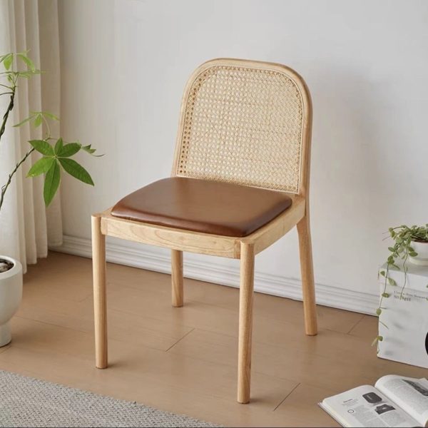 Contemporary Nordic Wood Leather Square Dining Chair For Dining Room And Living Room - Image 3