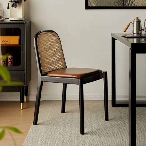 Contemporary Nordic Wood Leather Square Dining Chair For Dining Room And Living Room - Image 2