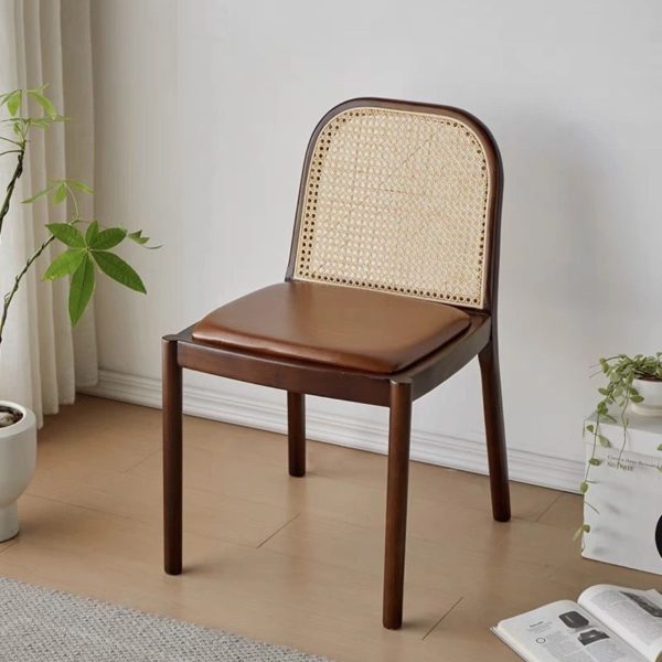 Contemporary Nordic Wood Leather Square Dining Chair For Dining Room And Living Room - Image 7