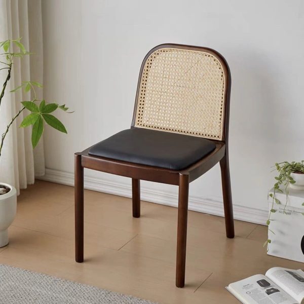 Contemporary Nordic Wood Leather Square Dining Chair For Dining Room And Living Room - Image 6