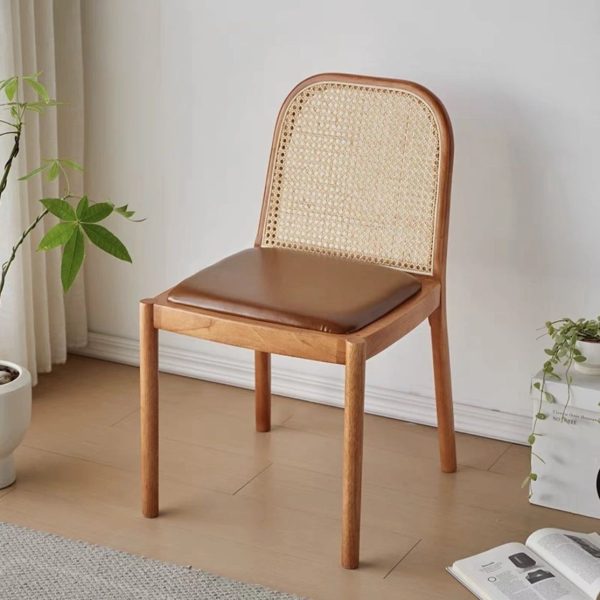 Contemporary Nordic Wood Leather Square Dining Chair For Dining Room And Living Room - Image 8