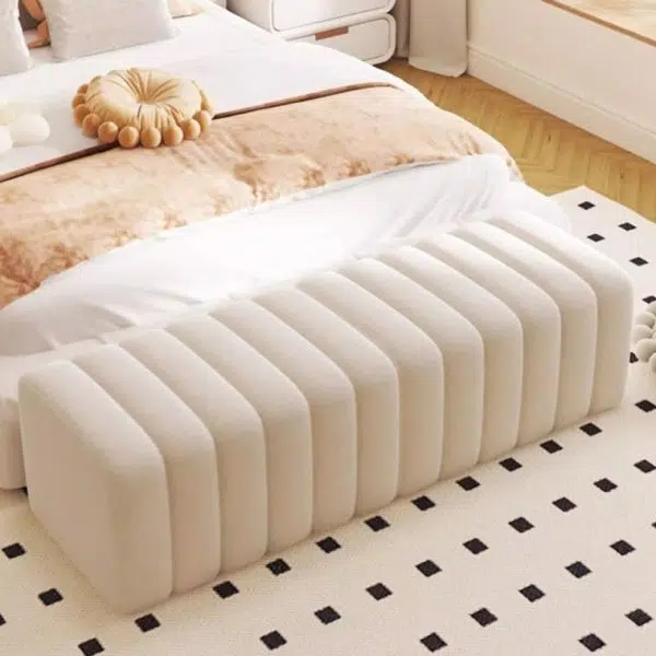 Contemporary Nordic Wood And Velvet Rectangular Bench Chair For Entryway Bedroom Living Room - Image 25