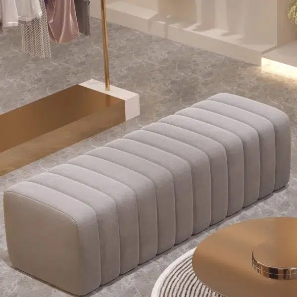 Contemporary Nordic Wood And Velvet Rectangular Bench Chair For Entryway Bedroom Living Room - Image 26