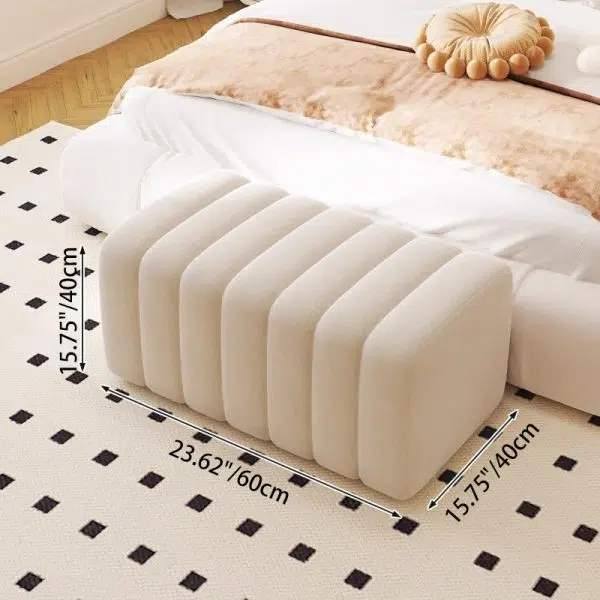 Contemporary Nordic Wood And Velvet Rectangular Bench Chair For Entryway Bedroom Living Room - Image 4