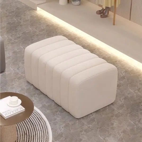 Contemporary Nordic Wood And Velvet Rectangular Bench Chair For Entryway Bedroom Living Room - Image 28