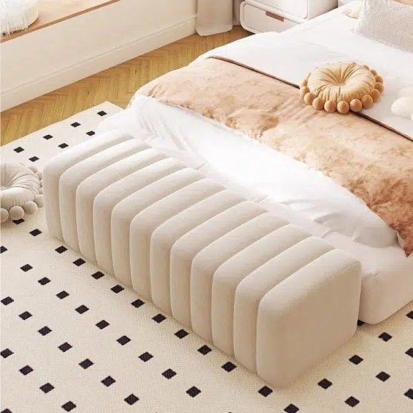 Contemporary Nordic Wood And Velvet Rectangular Bench Chair For Entryway Bedroom Living Room - Image 30