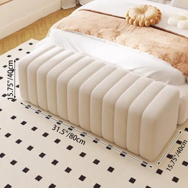 Contemporary Nordic Wood And Velvet Rectangular Bench Chair For Entryway Bedroom Living Room - Image 5