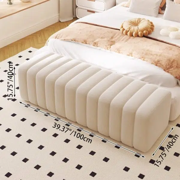 Contemporary Nordic Wood And Velvet Rectangular Bench Chair For Entryway Bedroom Living Room - Image 6