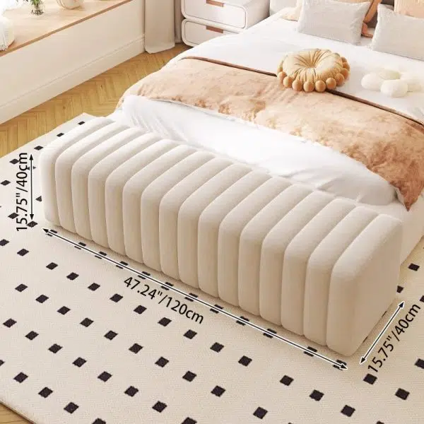 Contemporary Nordic Wood And Velvet Rectangular Bench Chair For Entryway Bedroom Living Room - Image 7