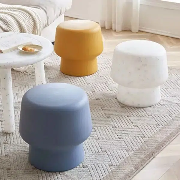 Contemporary Creative Plastic Mushroom Round Low Stool For Bedroom & Living Room Seating