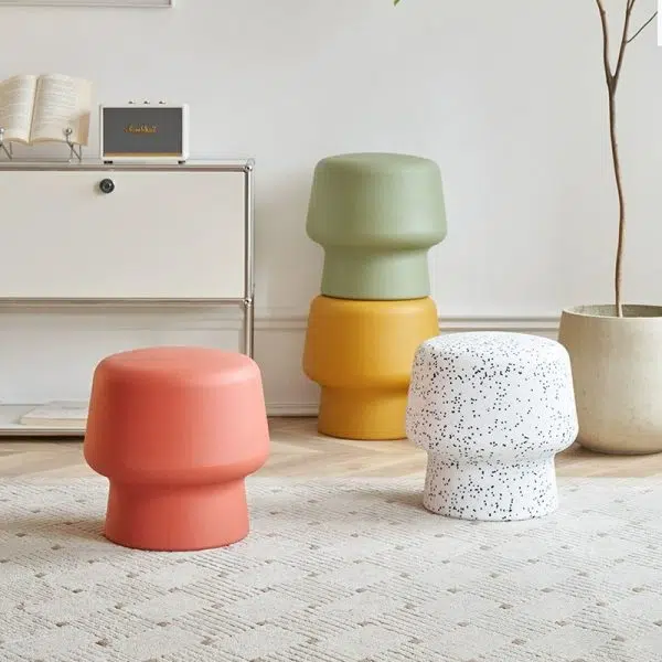 Contemporary Creative Plastic Mushroom Round Low Stool For Bedroom & Living Room Seating - Image 2