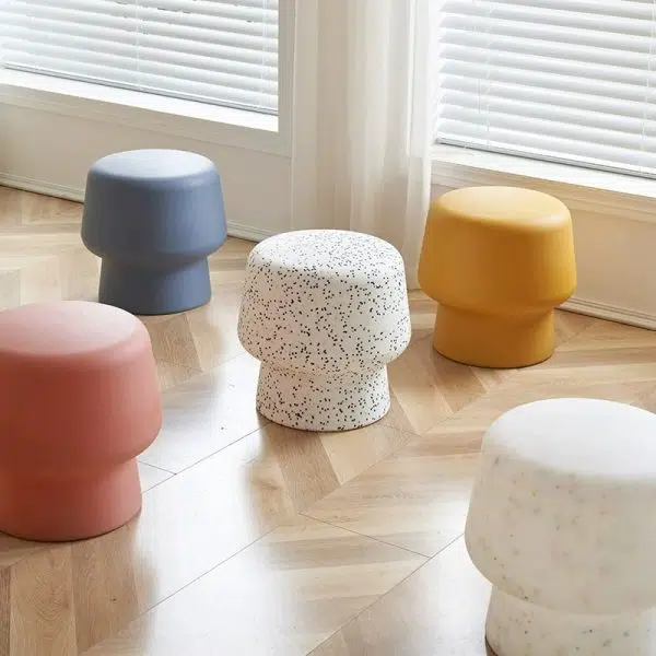 Contemporary Creative Plastic Mushroom Round Low Stool For Bedroom & Living Room Seating - Image 6