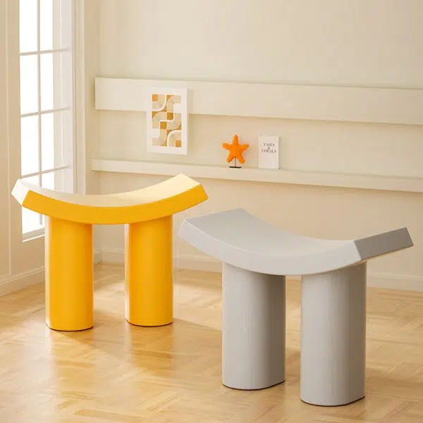 Contemporary Nordic Plastic Curved Cylinder Low Stool For Entryway, Bedroom, Living Room - Image 8