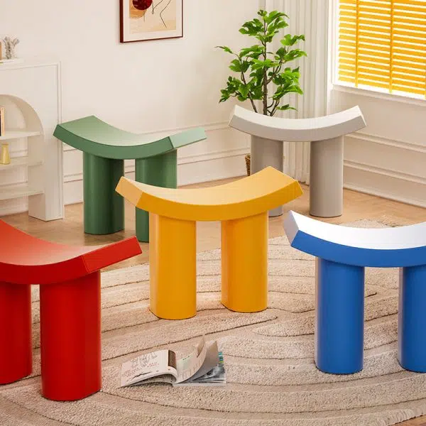 Contemporary Nordic Plastic Curved Cylinder Low Stool For Entryway, Bedroom, Living Room - Image 10