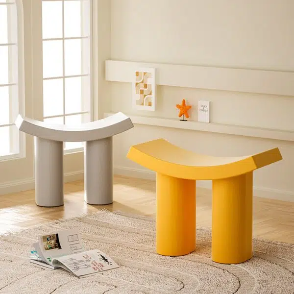 Contemporary Nordic Plastic Curved Cylinder Low Stool For Entryway, Bedroom, Living Room - Image 9