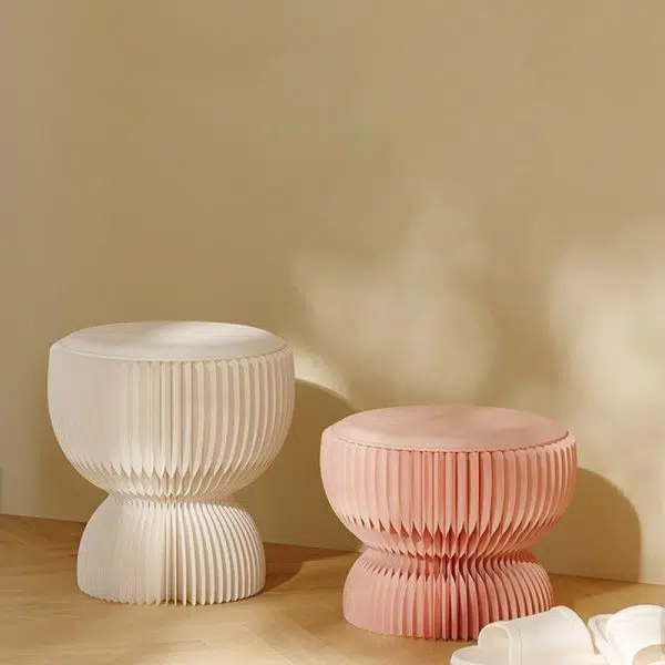 Contemporary Creative Leather & Kraft Paper Lotus-Shaped Foldable Low Stool For Bedroom & Living Room - Image 8