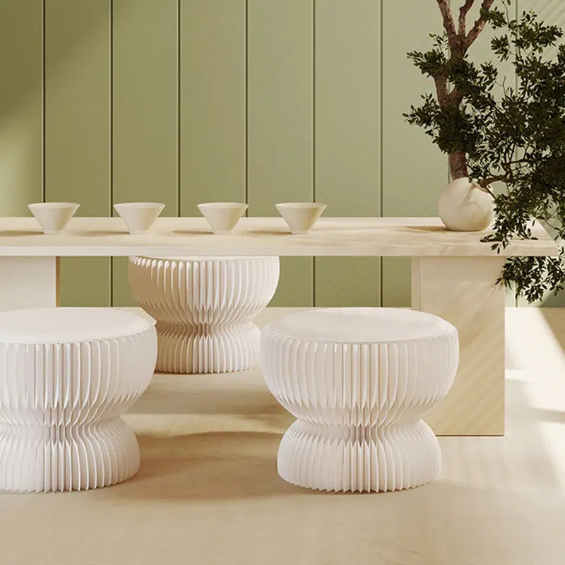 DFM-Chair-BM01613-5.jpg Contemporary Creative Leather & Kraft Paper Lotus-Shaped Foldable Low Stool For Bedroom & Living Room - Image 1