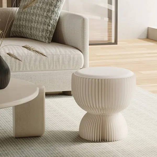 Contemporary Creative Leather & Kraft Paper Lotus-Shaped Foldable Low Stool For Bedroom & Living Room - Image 3