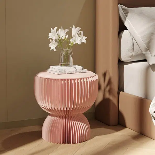 Contemporary Creative Leather & Kraft Paper Lotus-Shaped Foldable Low Stool For Bedroom & Living Room - Image 2