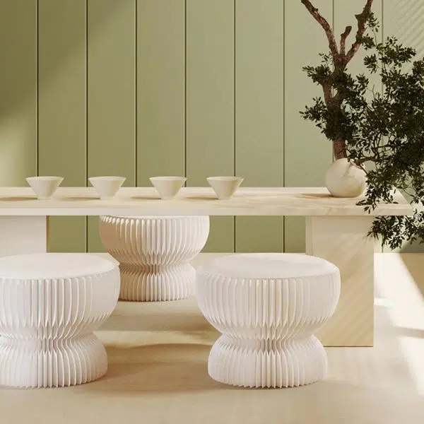 Contemporary Creative Leather & Kraft Paper Lotus-Shaped Foldable Low Stool For Bedroom & Living Room - Image 10