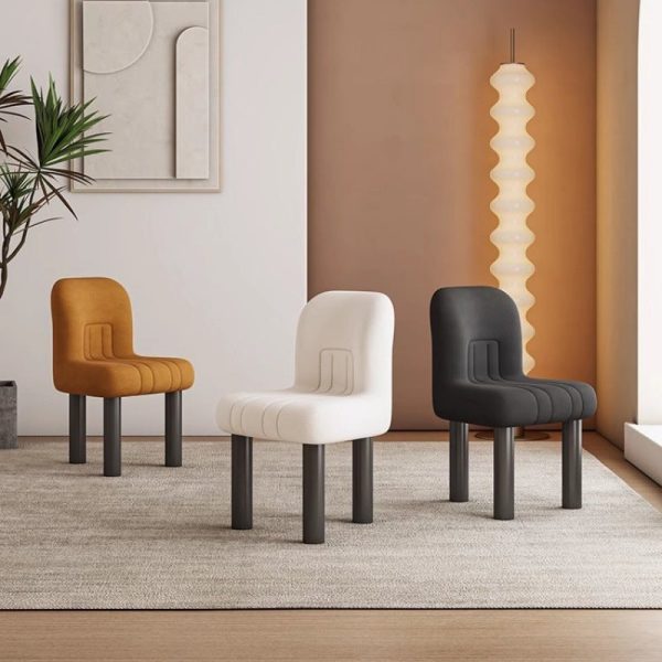 Contemporary Nordic Matte Velvet & Carbon Steel Square Vanity Stool With Anti-Slip Feet For Bedroom, Dining Room, And Living Room - Image 3