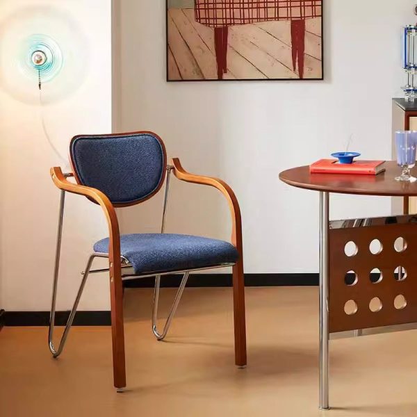 Traditional Vintage Iron Wood & Fabric Curved Dining Chair For Bedroom, Living Room And Dining Room - Image 2