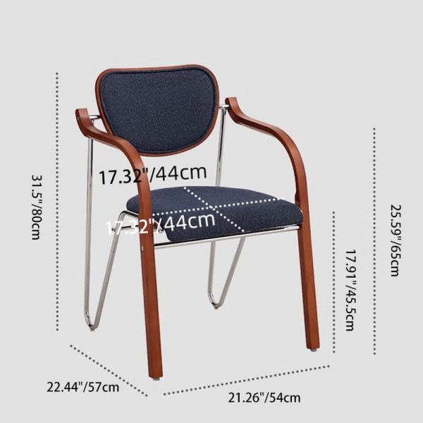 Traditional Vintage Iron Wood & Fabric Curved Dining Chair For Bedroom, Living Room And Dining Room - Image 4