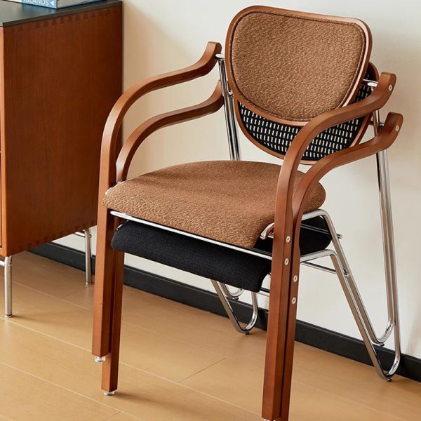 Traditional Vintage Iron Wood & Fabric Curved Dining Chair For Bedroom, Living Room And Dining Room - Image 16