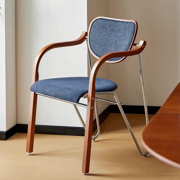 Traditional Vintage Iron Wood & Fabric Curved Dining Chair For Bedroom, Living Room And Dining Room - Image 17