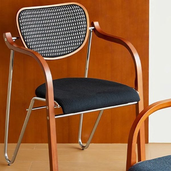 Traditional Vintage Iron Wood & Fabric Curved Dining Chair For Bedroom, Living Room And Dining Room - Image 19