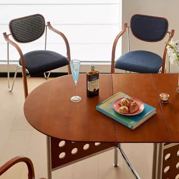 Traditional Vintage Iron Wood & Fabric Curved Dining Chair For Bedroom, Living Room And Dining Room - Image 3