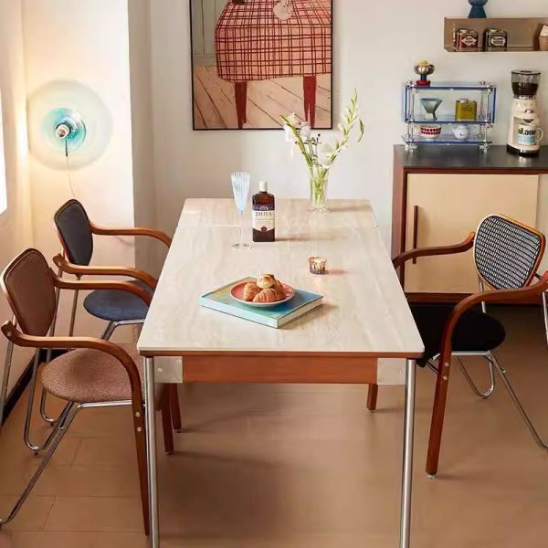 Traditional Vintage Iron Wood & Fabric Curved Dining Chair For Bedroom, Living Room And Dining Room - Image 10