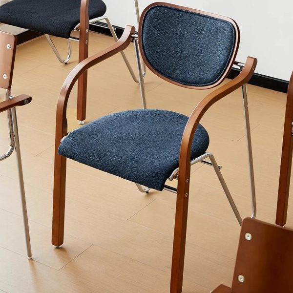 Traditional Vintage Iron Wood & Fabric Curved Dining Chair For Bedroom, Living Room And Dining Room - Image 11