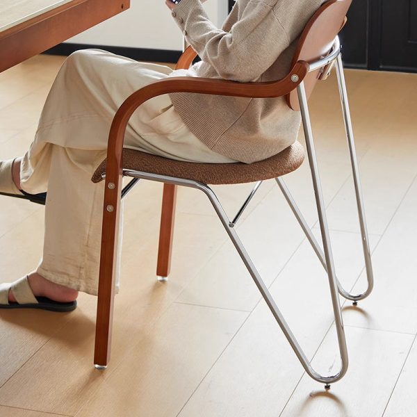 Traditional Vintage Iron Wood & Fabric Curved Dining Chair For Bedroom, Living Room And Dining Room - Image 14