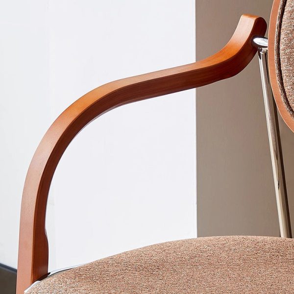 Traditional Vintage Iron Wood & Fabric Curved Dining Chair For Bedroom, Living Room And Dining Room - Image 6