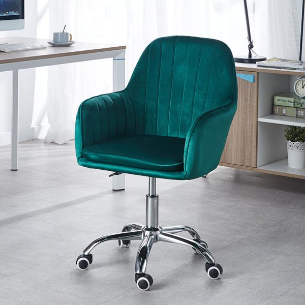 Modern Minimalist Velvet & Metal Square Desk Chair With Swivel & Height Adjustment For Home Office - Image 2