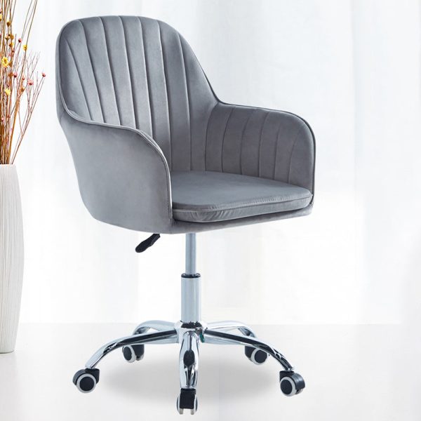 Modern Minimalist Velvet & Metal Square Desk Chair With Swivel & Height Adjustment For Home Office - Image 10