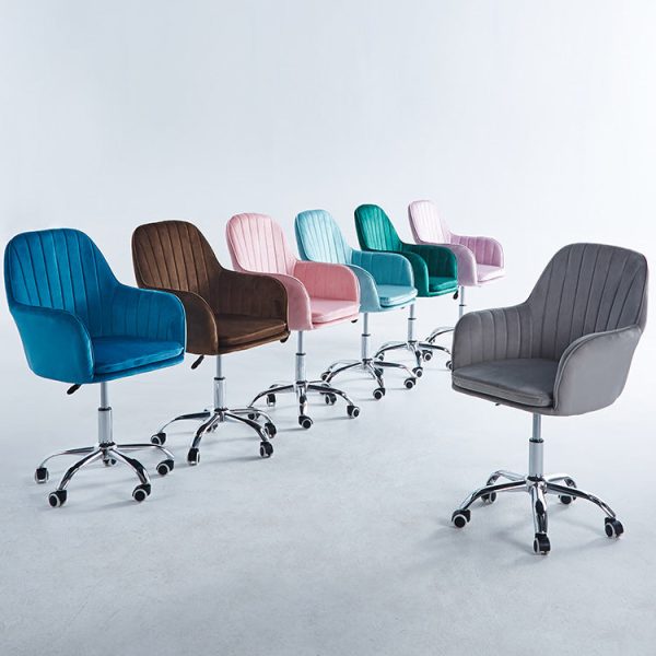 Modern Minimalist Velvet & Metal Square Desk Chair With Swivel & Height Adjustment For Home Office - Image 19