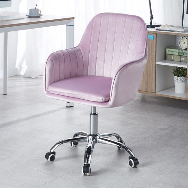 Modern Minimalist Velvet & Metal Square Desk Chair With Swivel & Height Adjustment For Home Office - Image 3